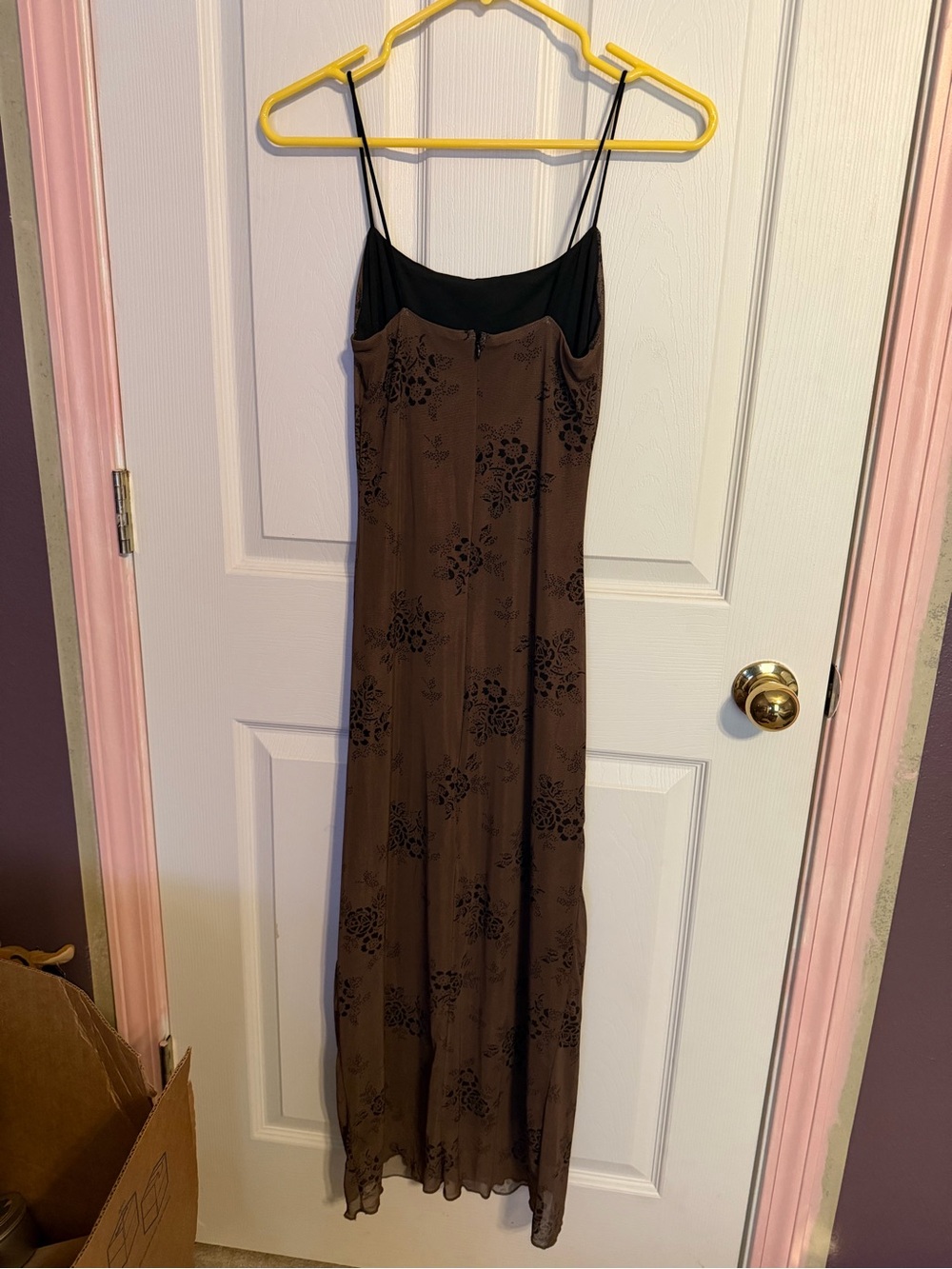 Cider Brown Floral Maxi Slip Dress with Black Burnout Pattern - Picture 3 of 3